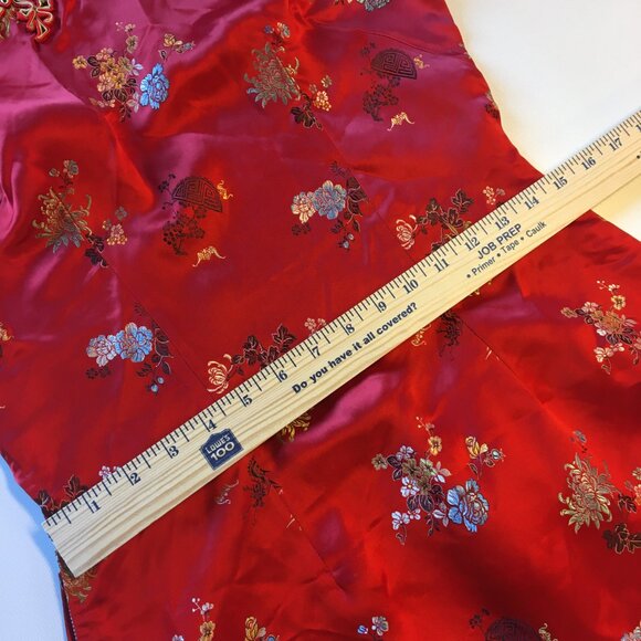 VTG Peony Chinese Qipao Cheongsam Red Dress Size 36 Side Zipper Frog Fasteners - Picture 8 of 11